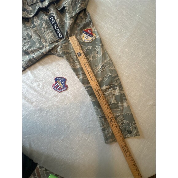 US Military Mens Green Camo Civil Air Patrol Field Button Down Jacket Distressed - Picture 11 of 12